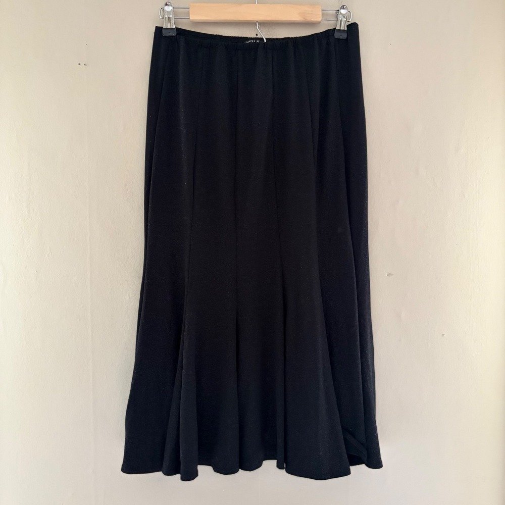Onyx Nite Midi Skirt Size M Black Shimmer Whimsigoth Dark Romantic Flare Y2K